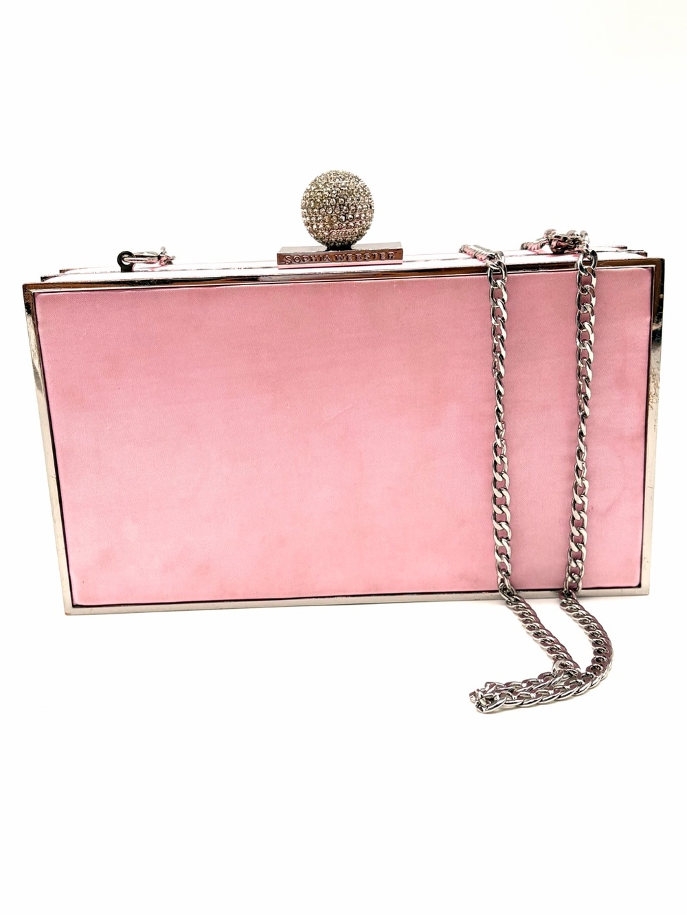 SOPHIA WEBSTER CLARA LIGHT PINK SATIN CLUTCH CRYSTAL BALL CLASP Crossbody Bag